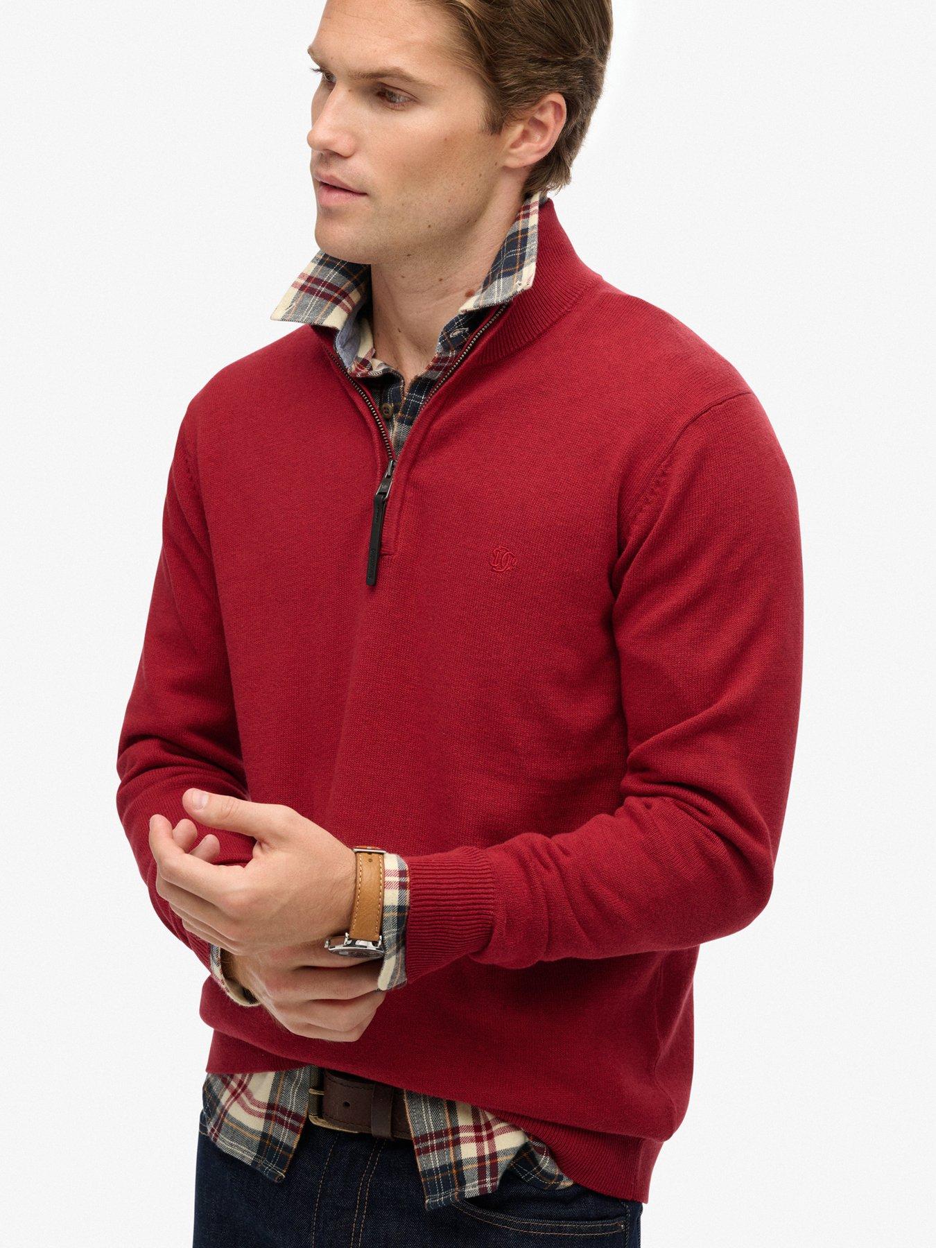  image of superdry-essential-cotton-knitted-quarter-zip-jumper-red