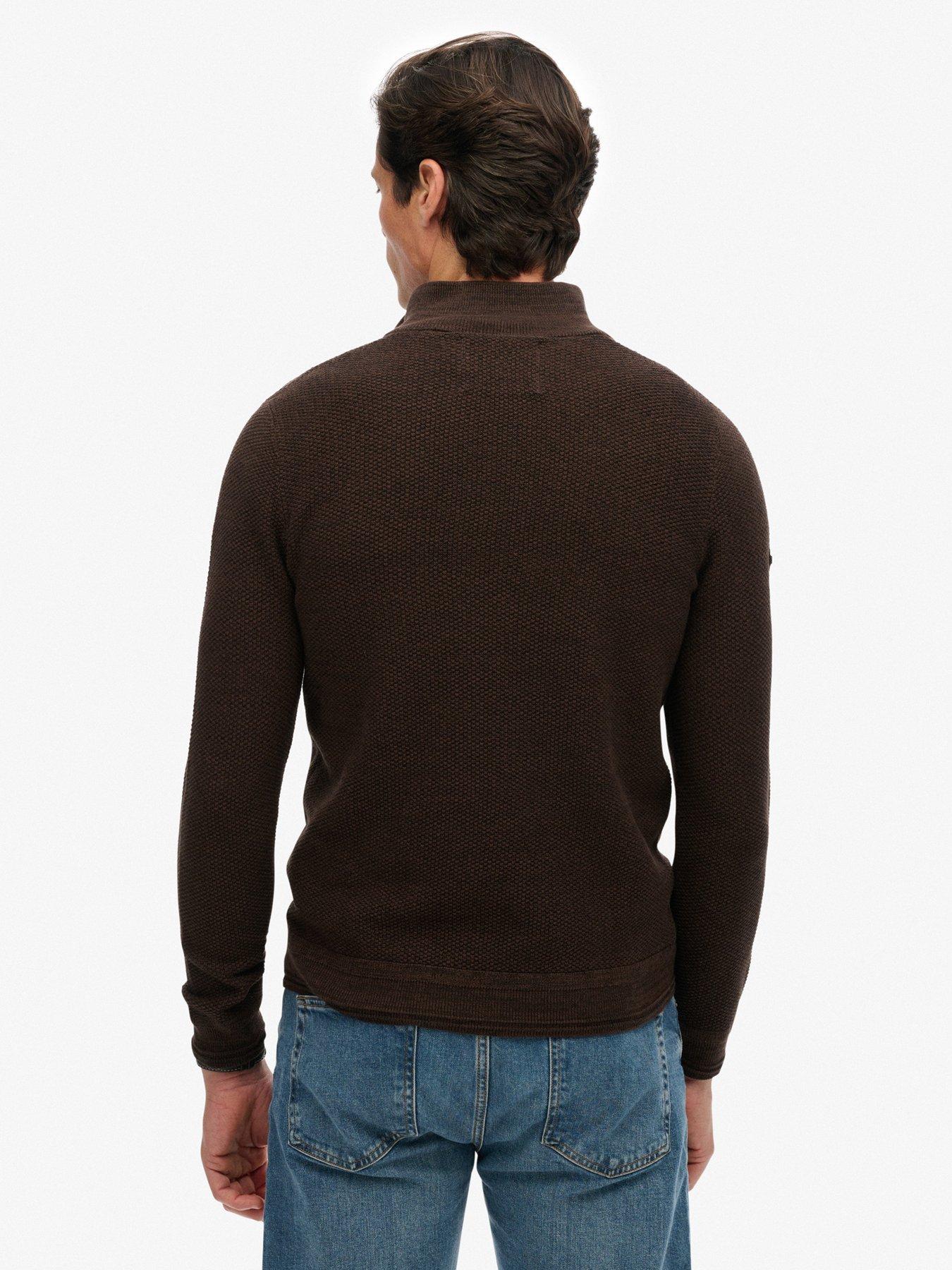  image of superdry-textured-knitted-quarter-zip-brown