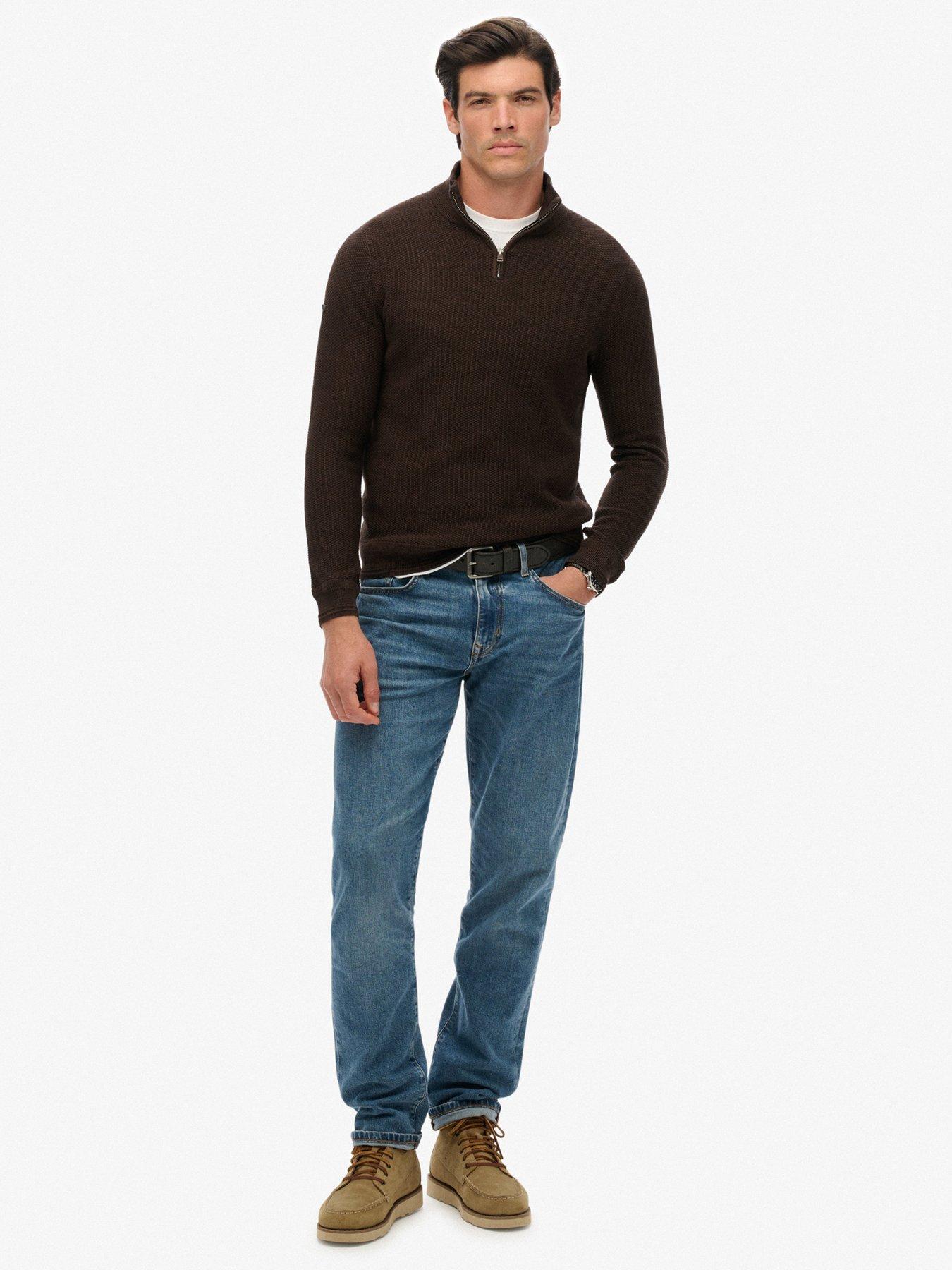  image of superdry-textured-knitted-quarter-zip-brown