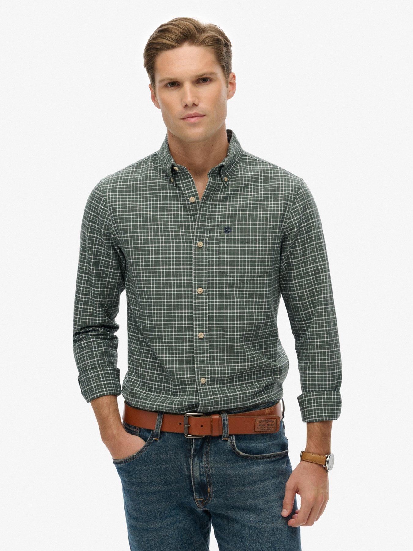 front image of superdry-premium-check-print-oxford-long-sleeve-shirt-green