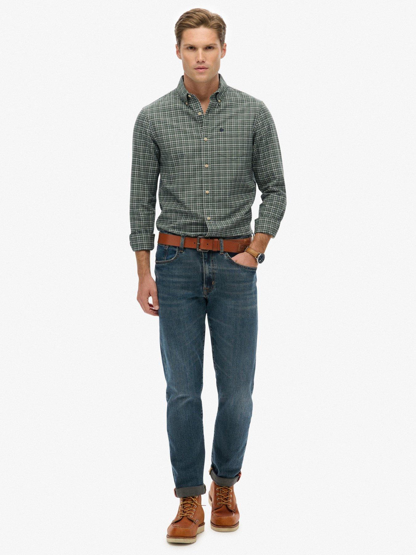  image of superdry-premium-check-print-oxford-long-sleeve-shirt-green