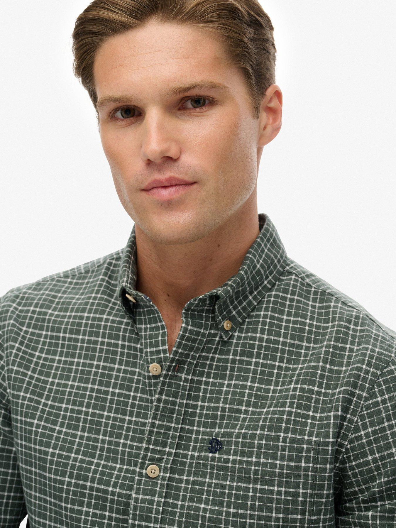  image of superdry-premium-check-print-oxford-long-sleeve-shirt-green