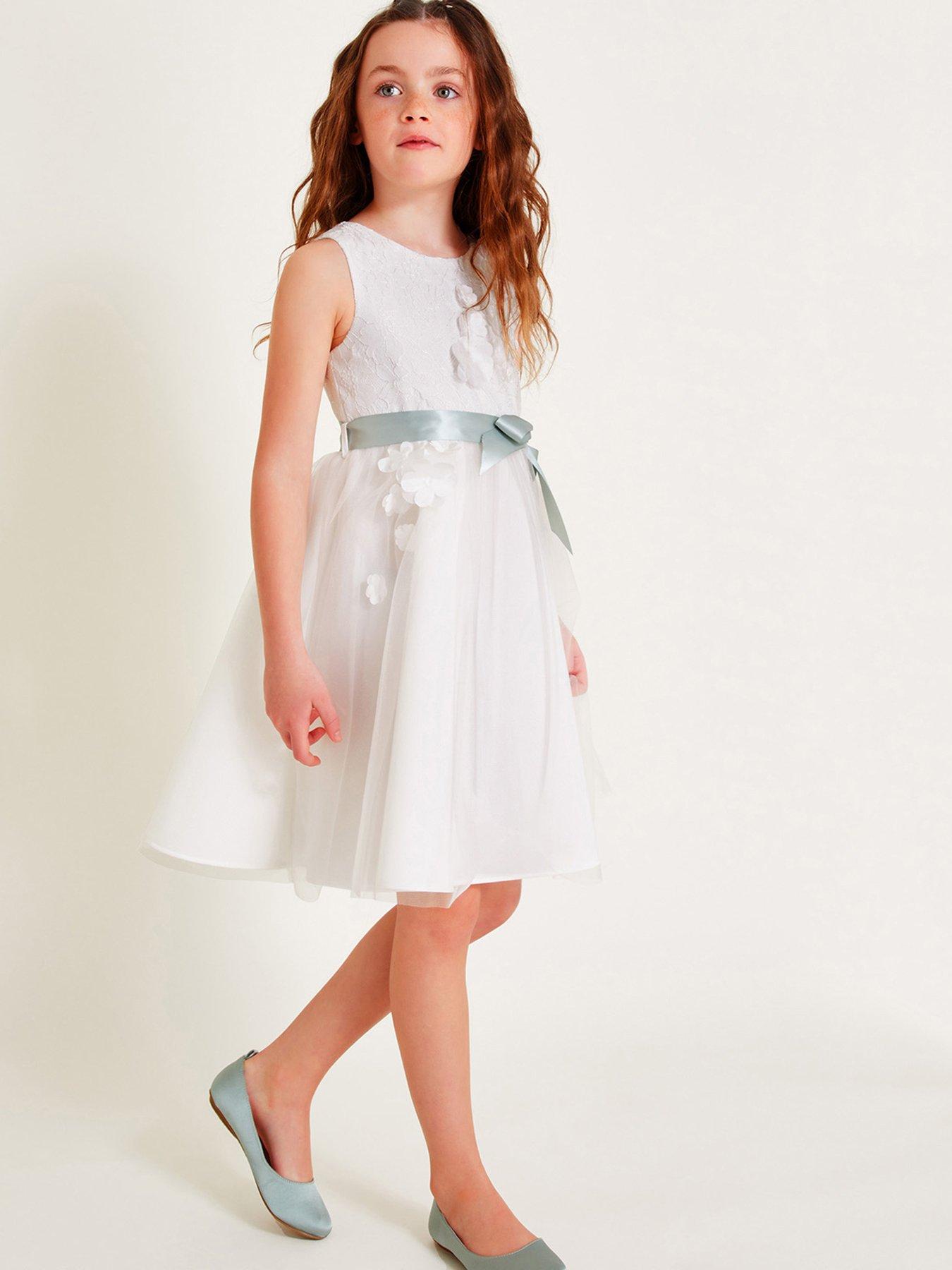Image 1 of 4 of Monsoon Girls Molly Scuba Bridesmaid Dress - Light Cream