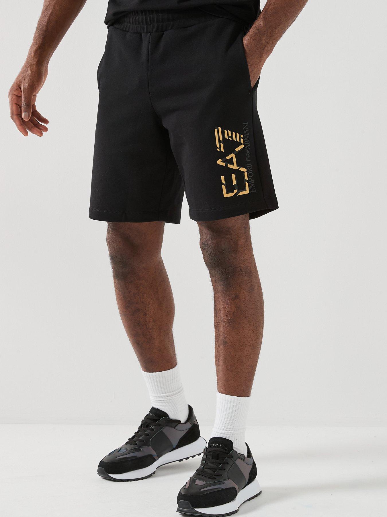 EA7 Emporio Armani Train Premium Gold Logo Shorts - Black