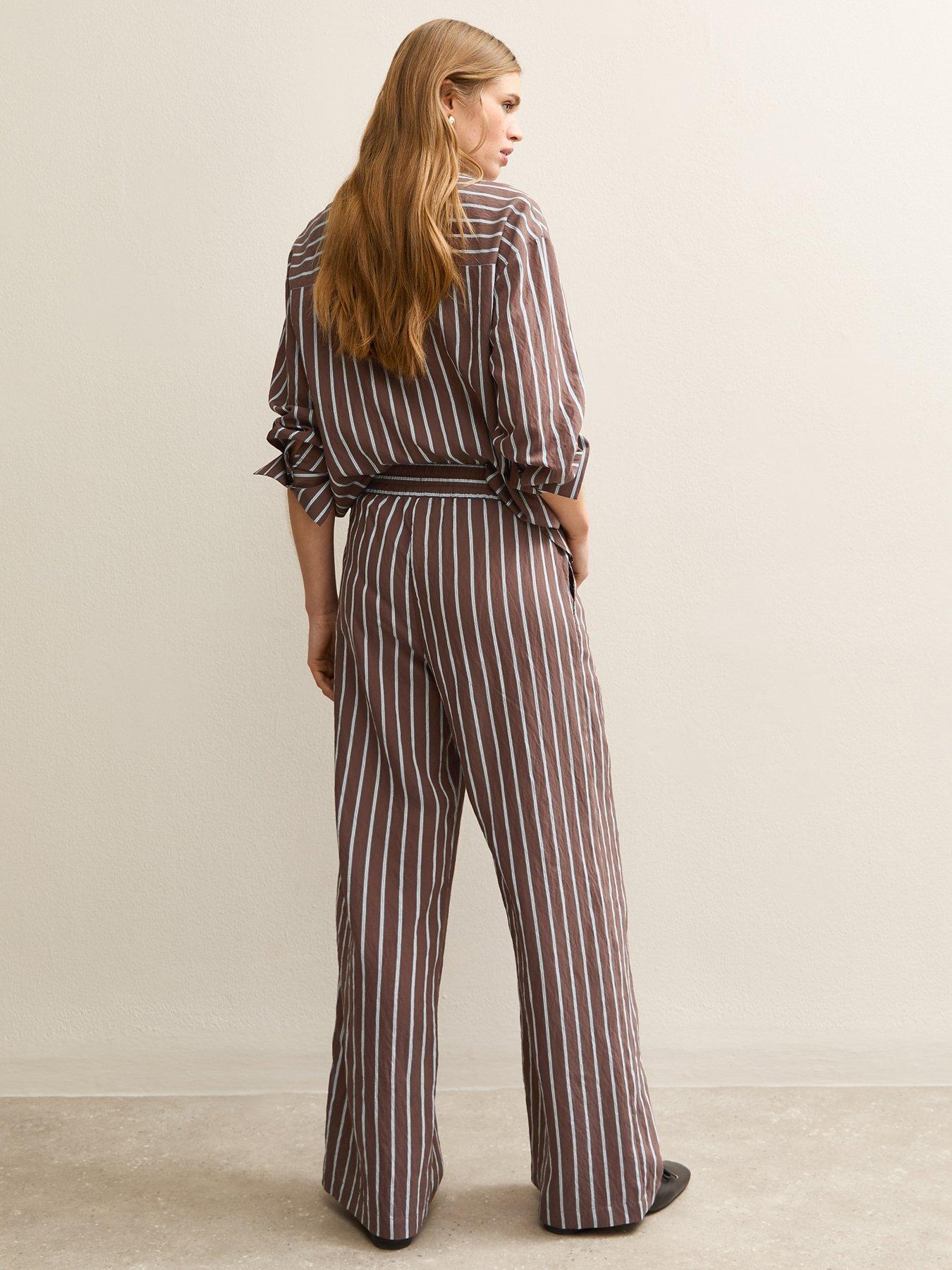 image of new-look-striped-drawstring-wide-leg-trousers-brown