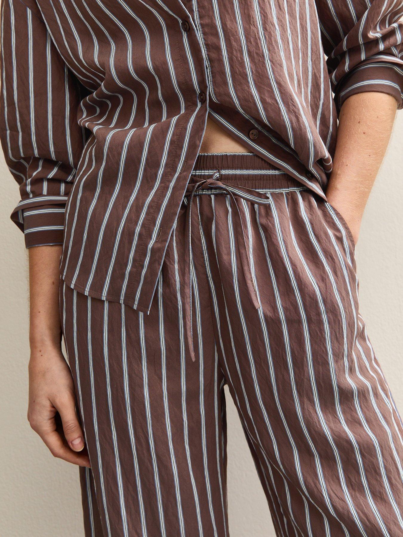  image of new-look-striped-drawstring-wide-leg-trousers-brown
