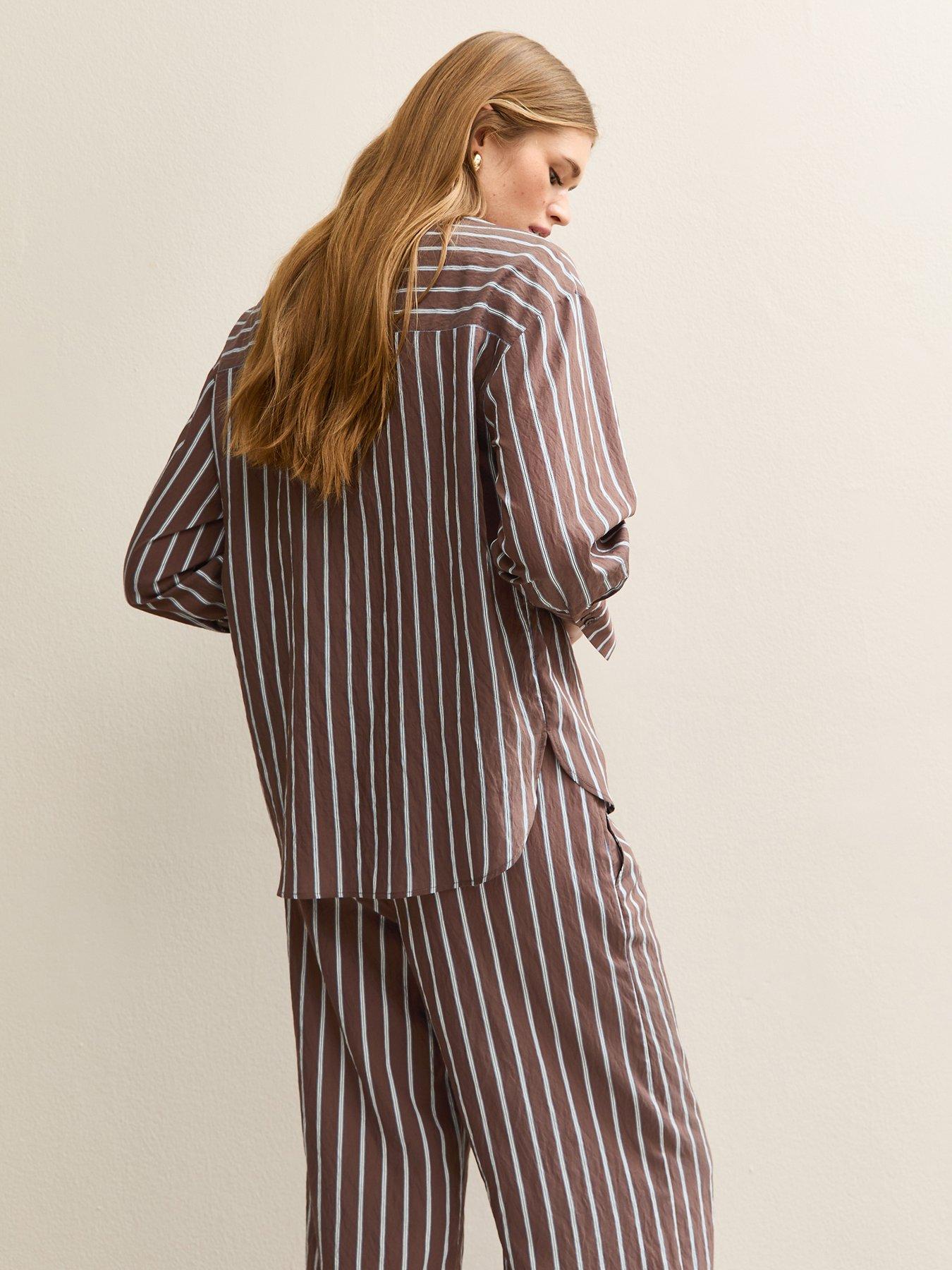 stillFront image of new-look-striped-button-up-shirt-brown