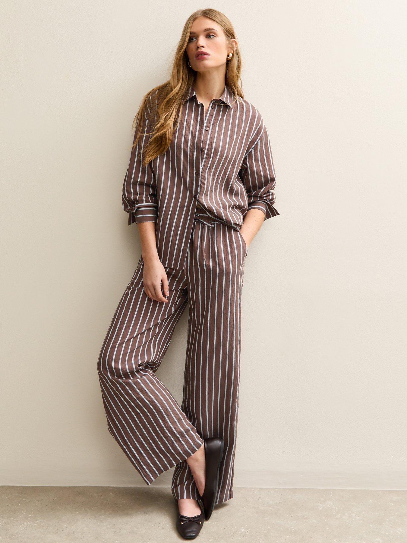  image of new-look-striped-button-up-shirt-brown