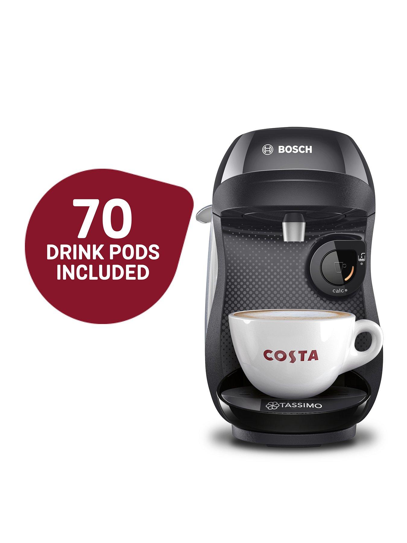 Tassimo by Bosch Happy Friendly Pod Coffee Machine with 70 Drinks Value Starter Bundle, TAS102EGBC - Black