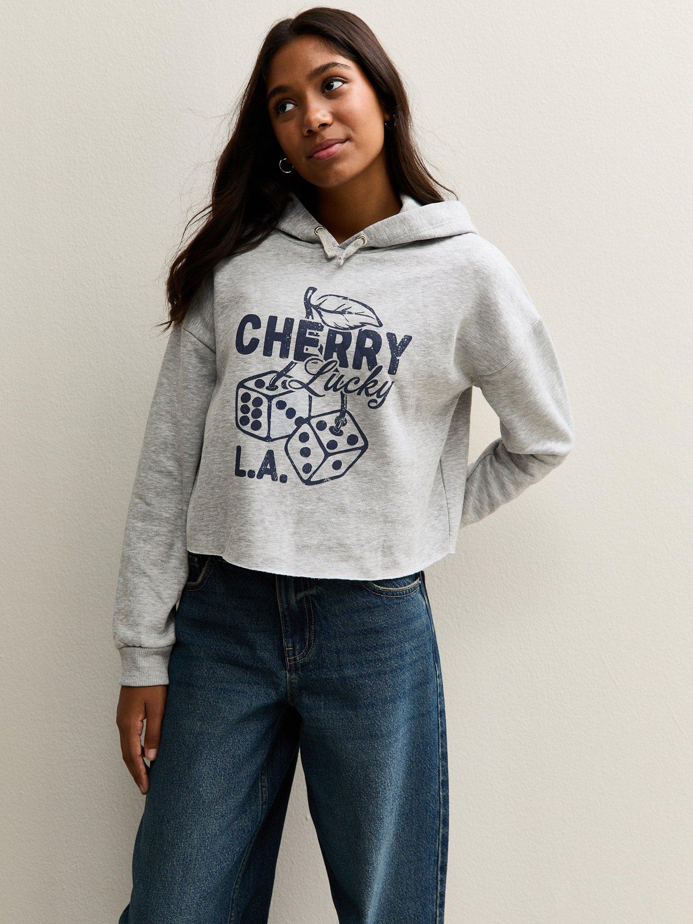 front image of new-look-915-girls-lucky-dice-cropped-hoodie-dark-grey