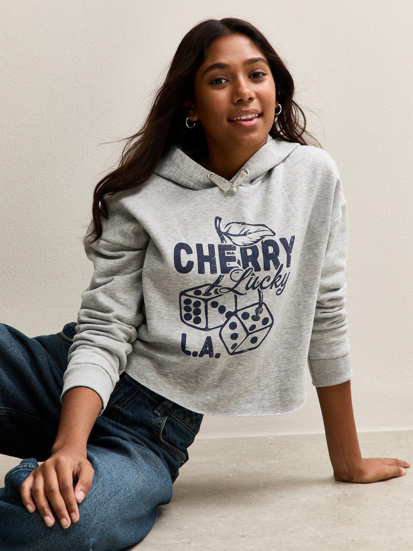  image of new-look-915-girls-lucky-dice-cropped-hoodie-dark-grey