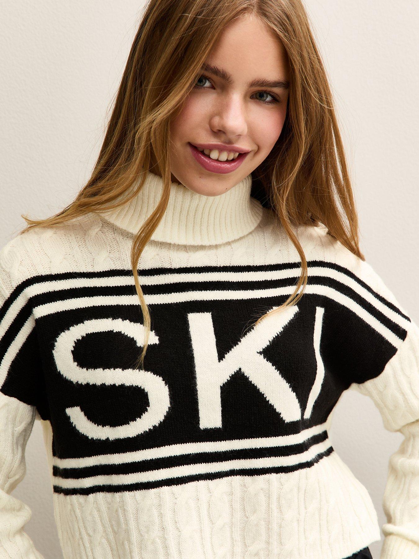 Image 4 of 5 of New Look 915 Girls Ski Logo Roll Neck Sweater - Cream