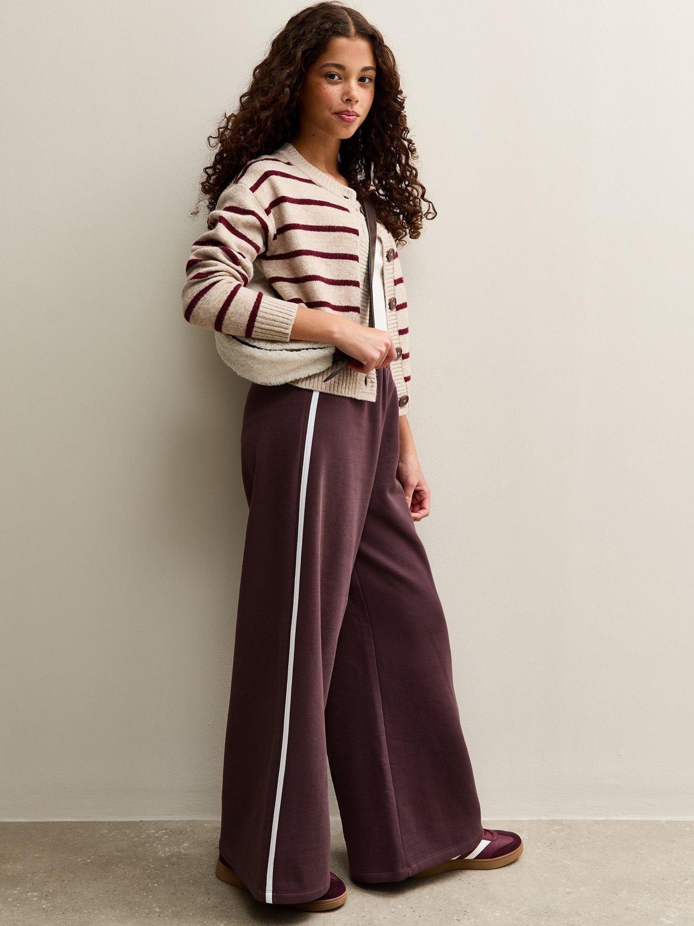 New Look 915 Girls Side Stripe Wide Leg Trousers - Dark Brown