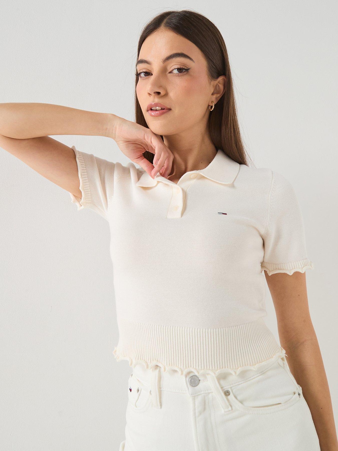 Image 1 of 6 of Tommy Jeans Polo Sweater - White
