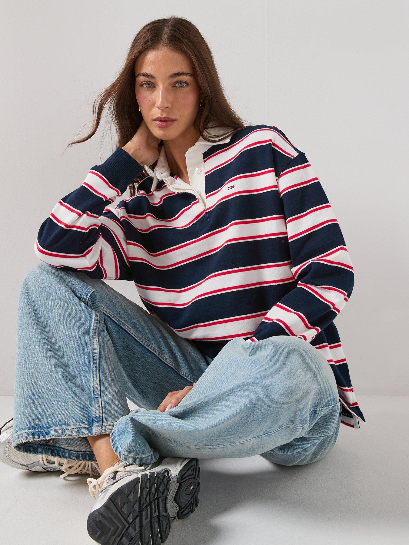 Image 6 of 6 of Tommy Jeans Stripe Rugby Top - Navy
