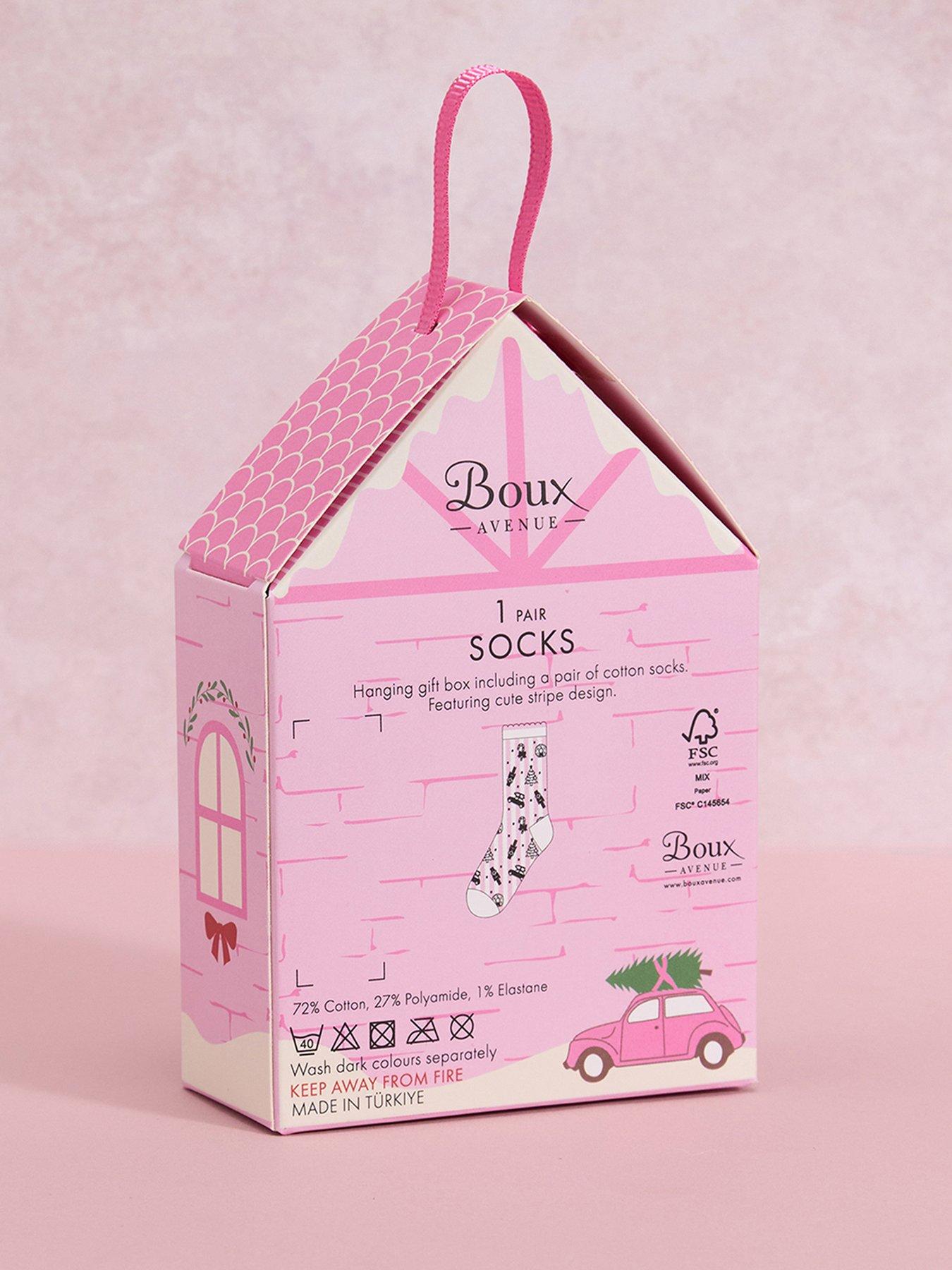  image of boux-avenue-christmas-scene-sock-gift-box-pink