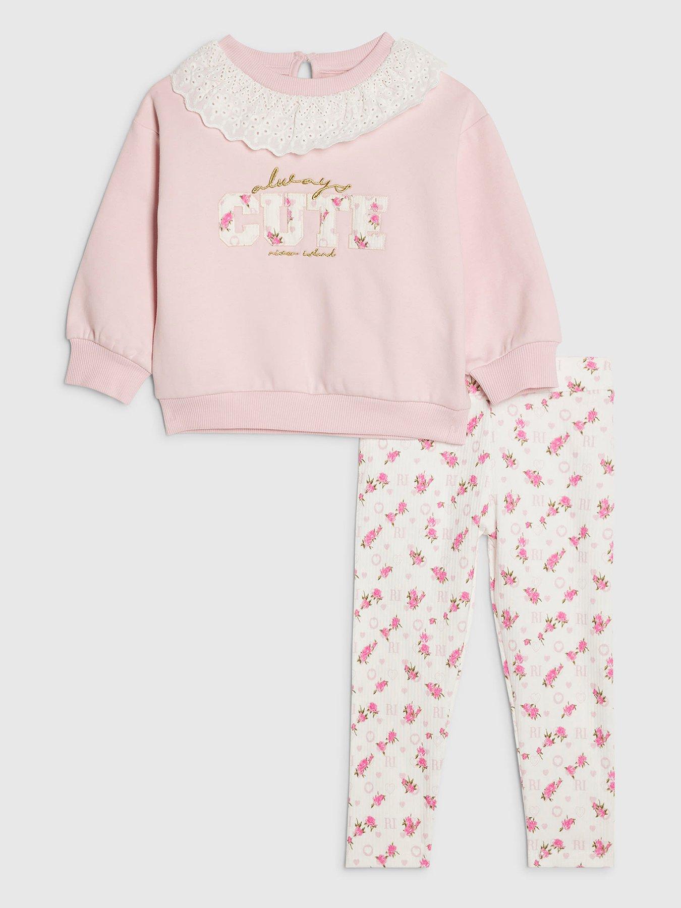 River Island Mini Girls Cute Collared Sweatshirt Set - Pink