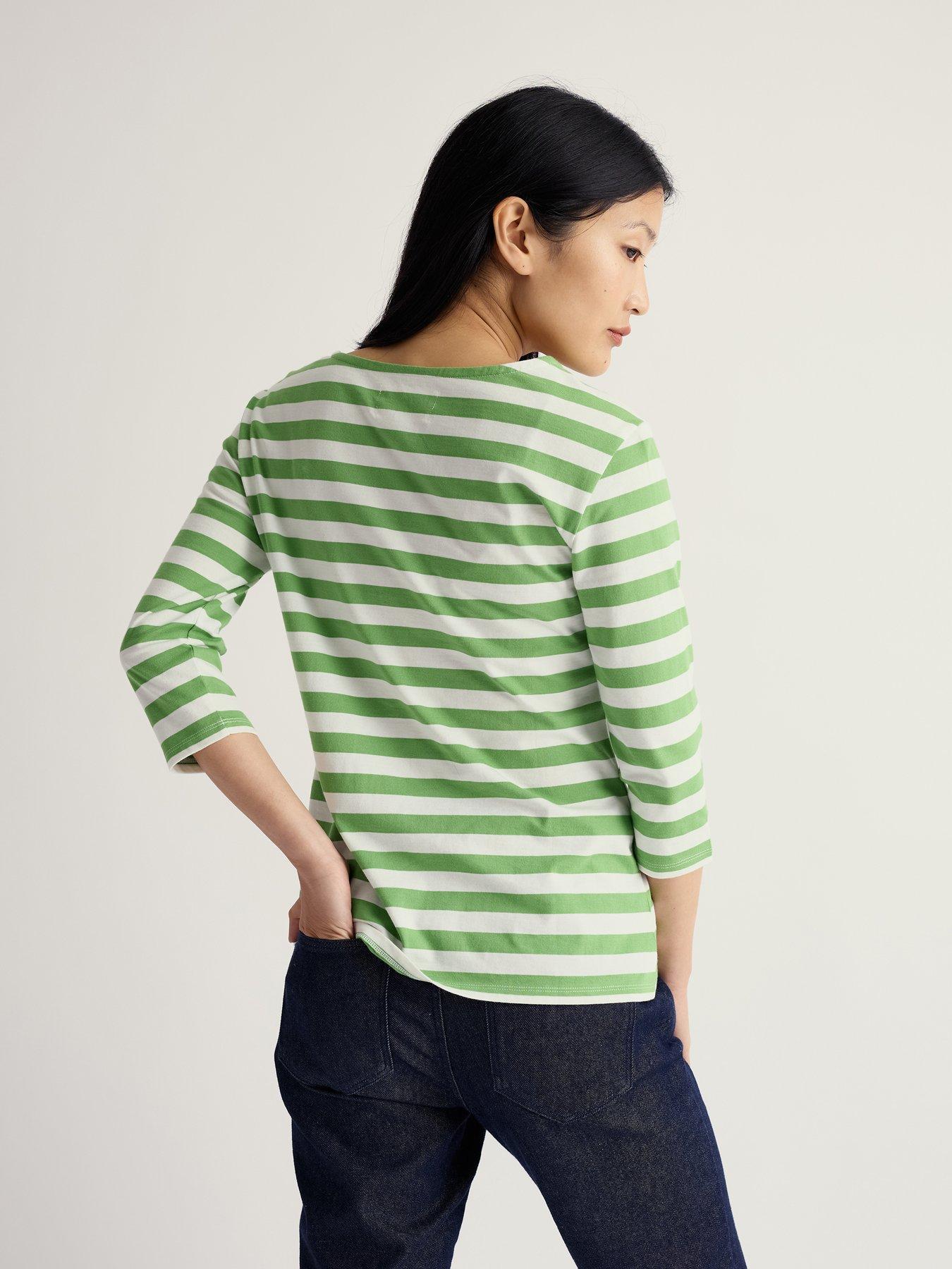  image of seasalt-cornwall-sailor-cotton-jersey-34-length-sleeve-top-whitegreen
