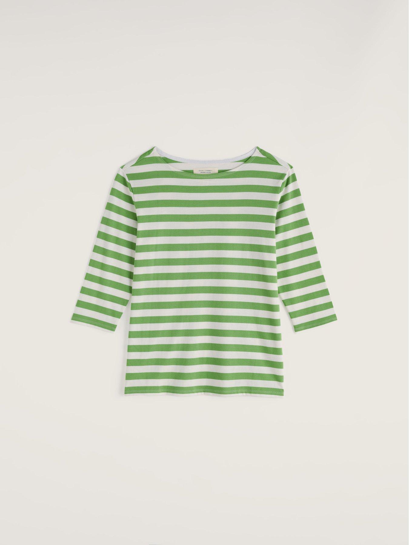  image of seasalt-cornwall-sailor-cotton-jersey-34-length-sleeve-top-whitegreen