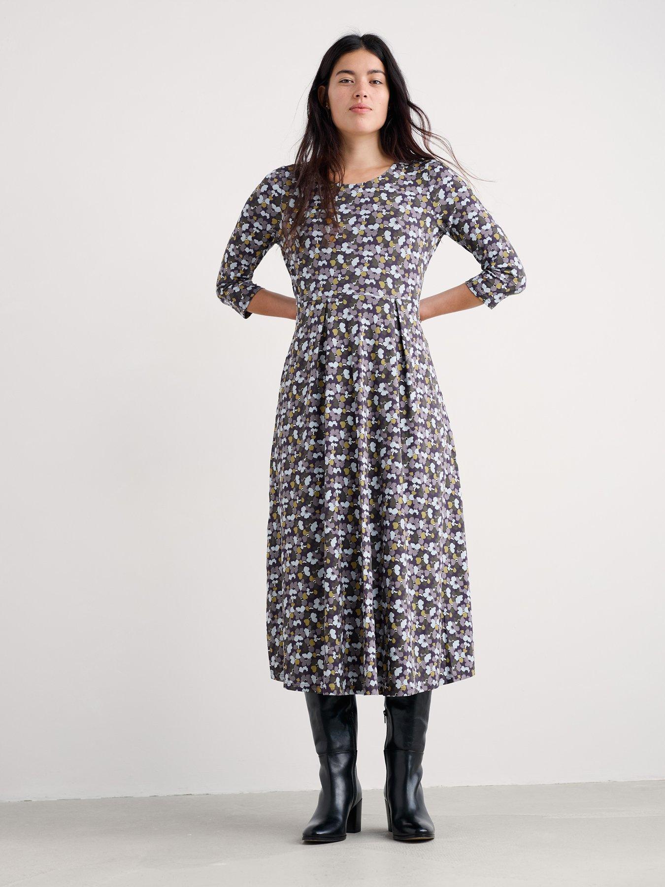  image of seasalt-cornwall-34-sleeve-cotton-jersey-nancy-dress-navy