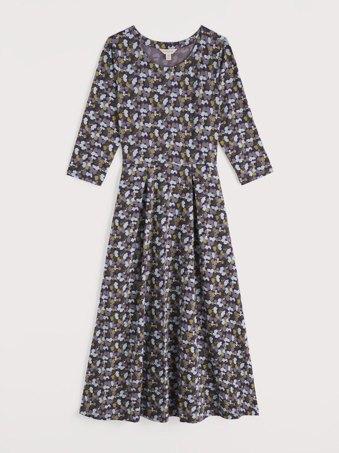  image of seasalt-cornwall-34-sleeve-cotton-jersey-nancy-dress-navy