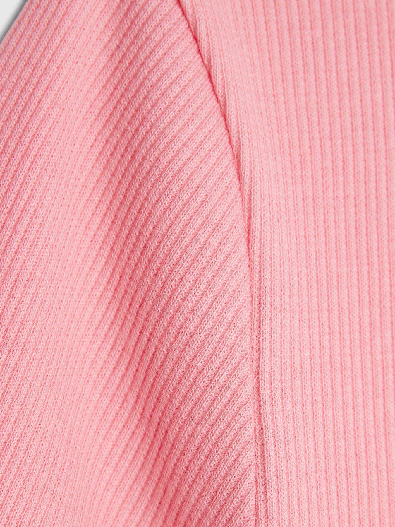 Image 4 of 4 of River Island Older Girls Ribbed Diamante Bow T-Shirt - Pink