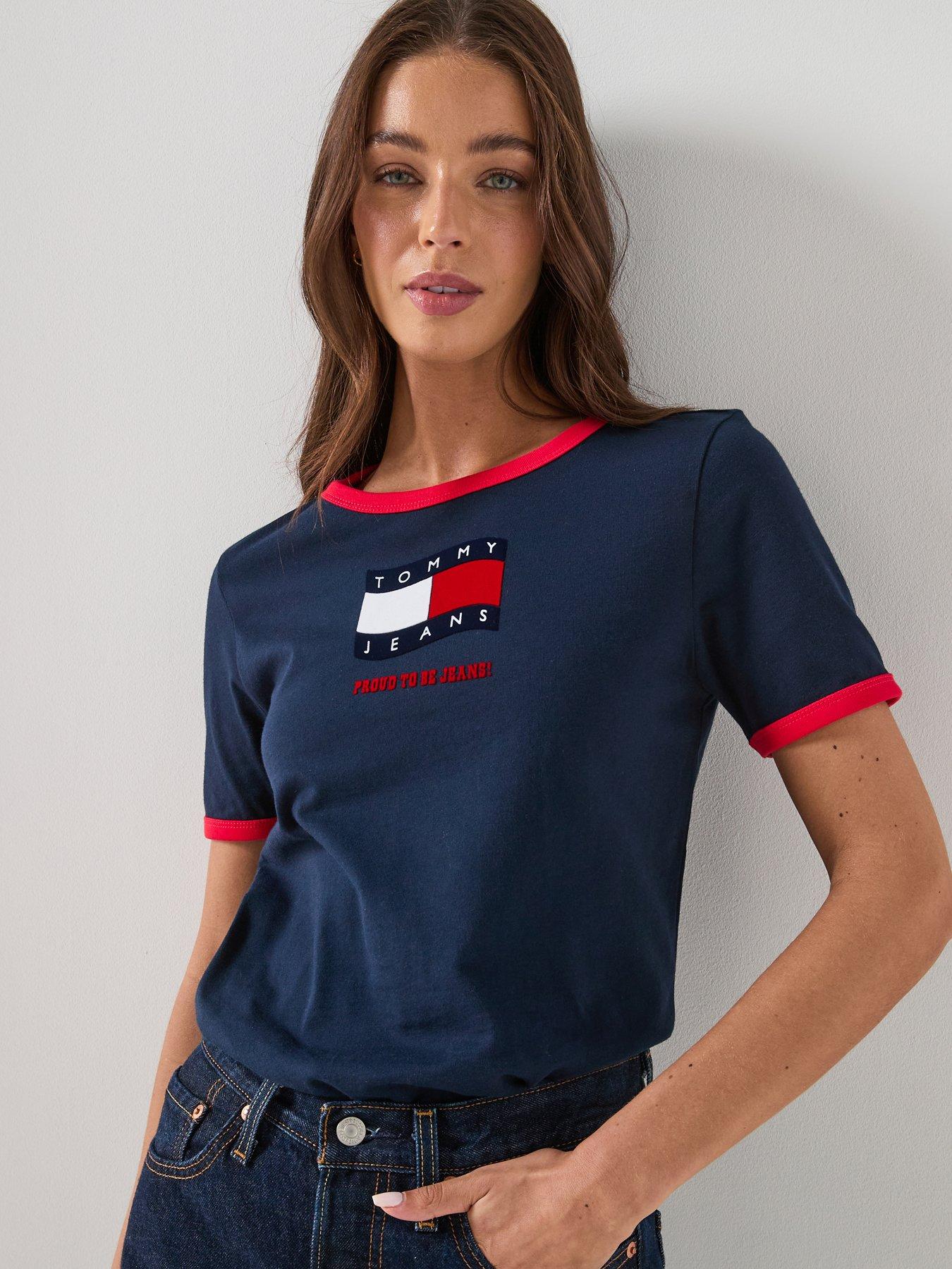 Tommy Jeans Contrast Hem Flag T-Shirt - Navy