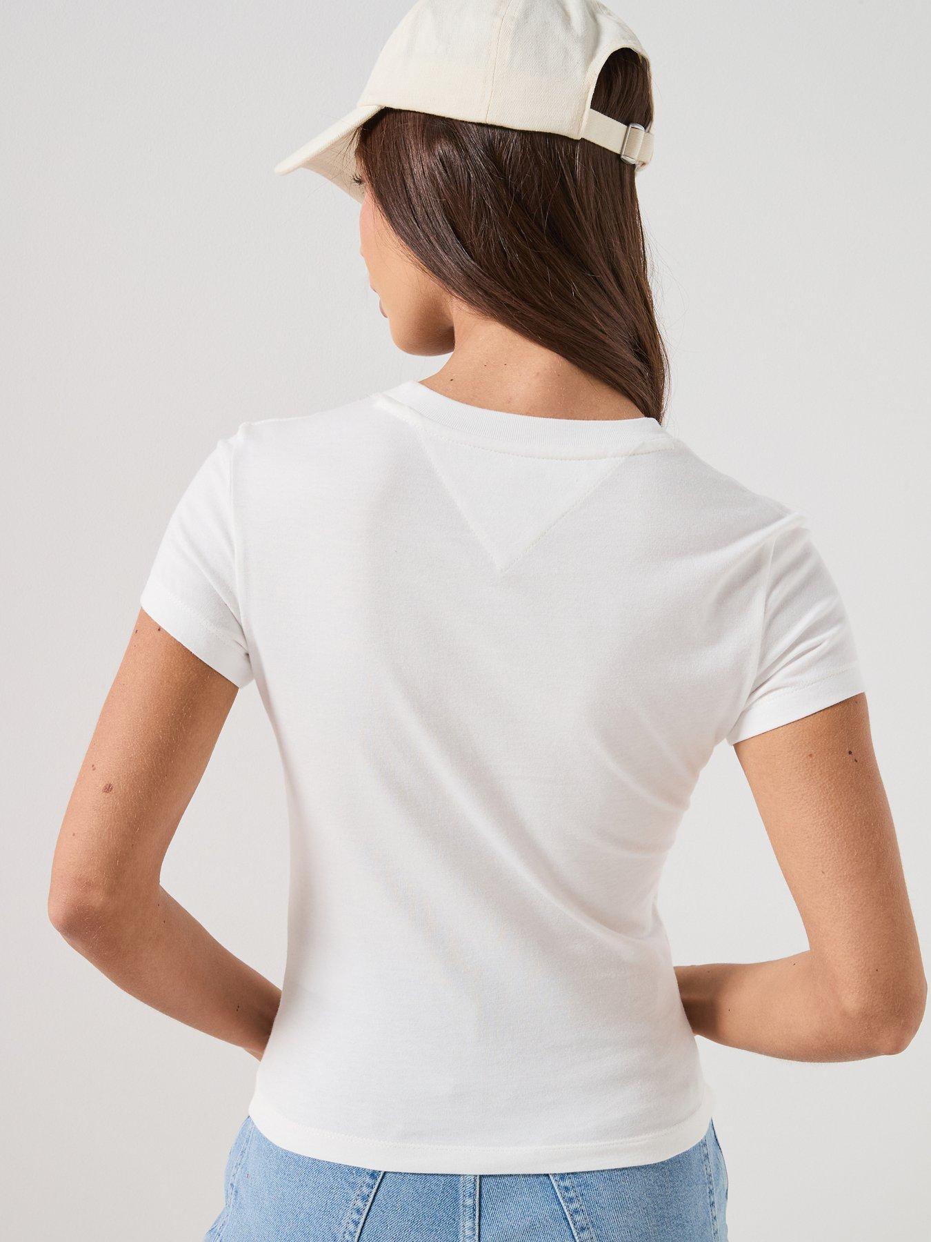 Image 2 of 6 of Tommy Jeans Slim Fit Flag T-shirt - White