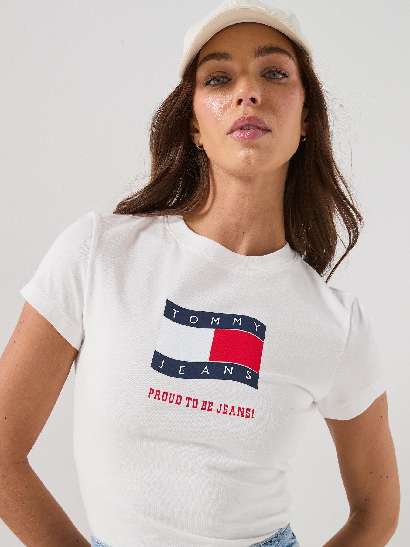 Image 4 of 6 of Tommy Jeans Slim Fit Flag T-shirt - White