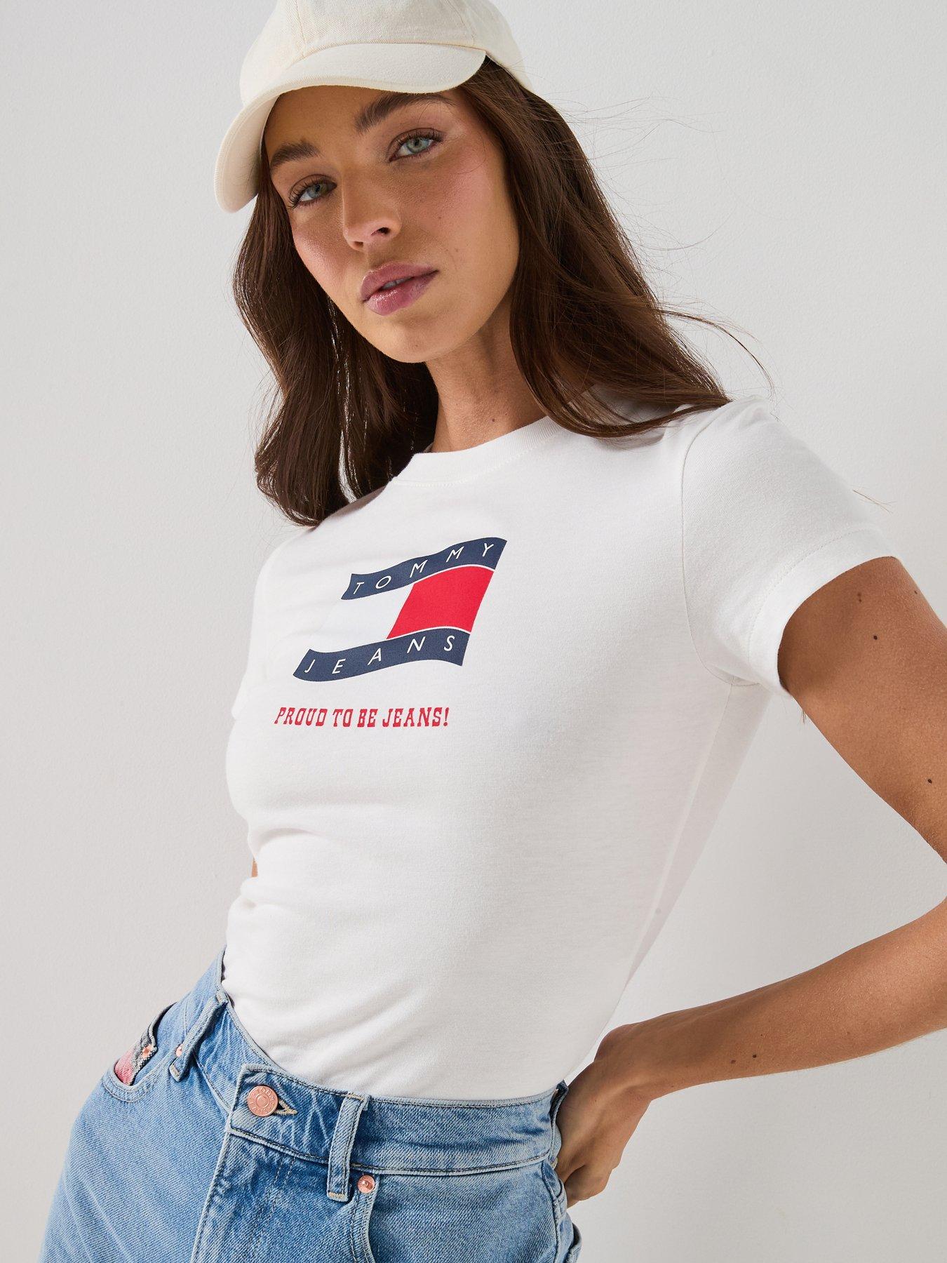 Image 6 of 6 of Tommy Jeans Slim Fit Flag T-shirt - White