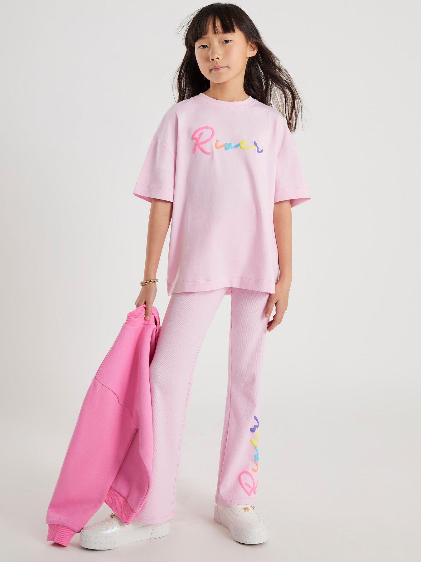 River Island Older Girls Back Print T-Shirt And Legging Set - Pink