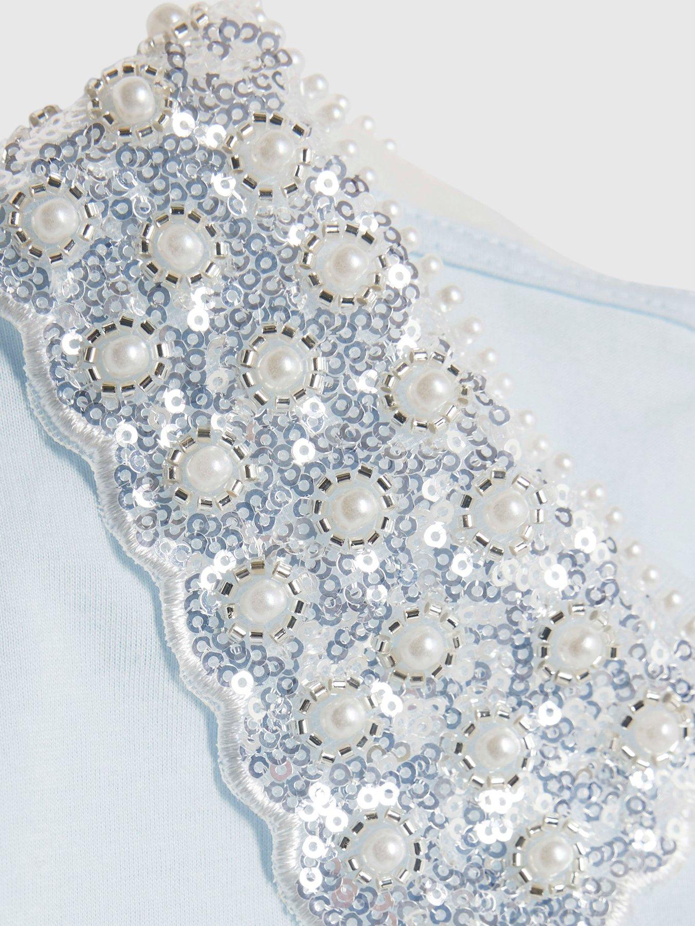  image of river-island-older-girls-pearl-bow-collar-t-shirt-blue