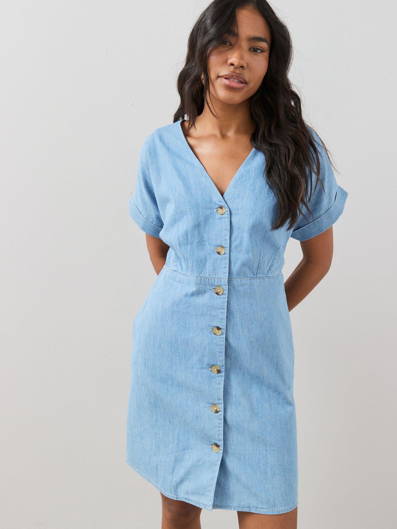 The Very Collection Denim Mini Smock Dress - Mid Wash