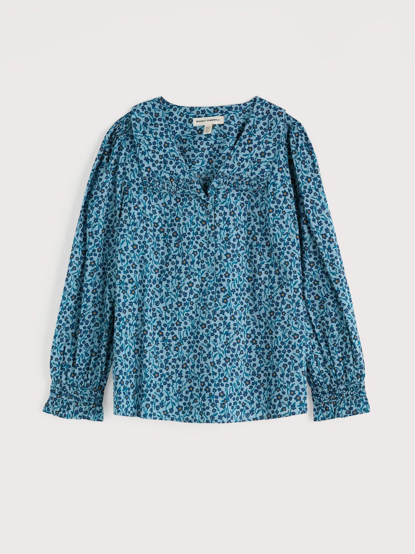  image of seasalt-cornwall-ysella-floral-print-top-blue