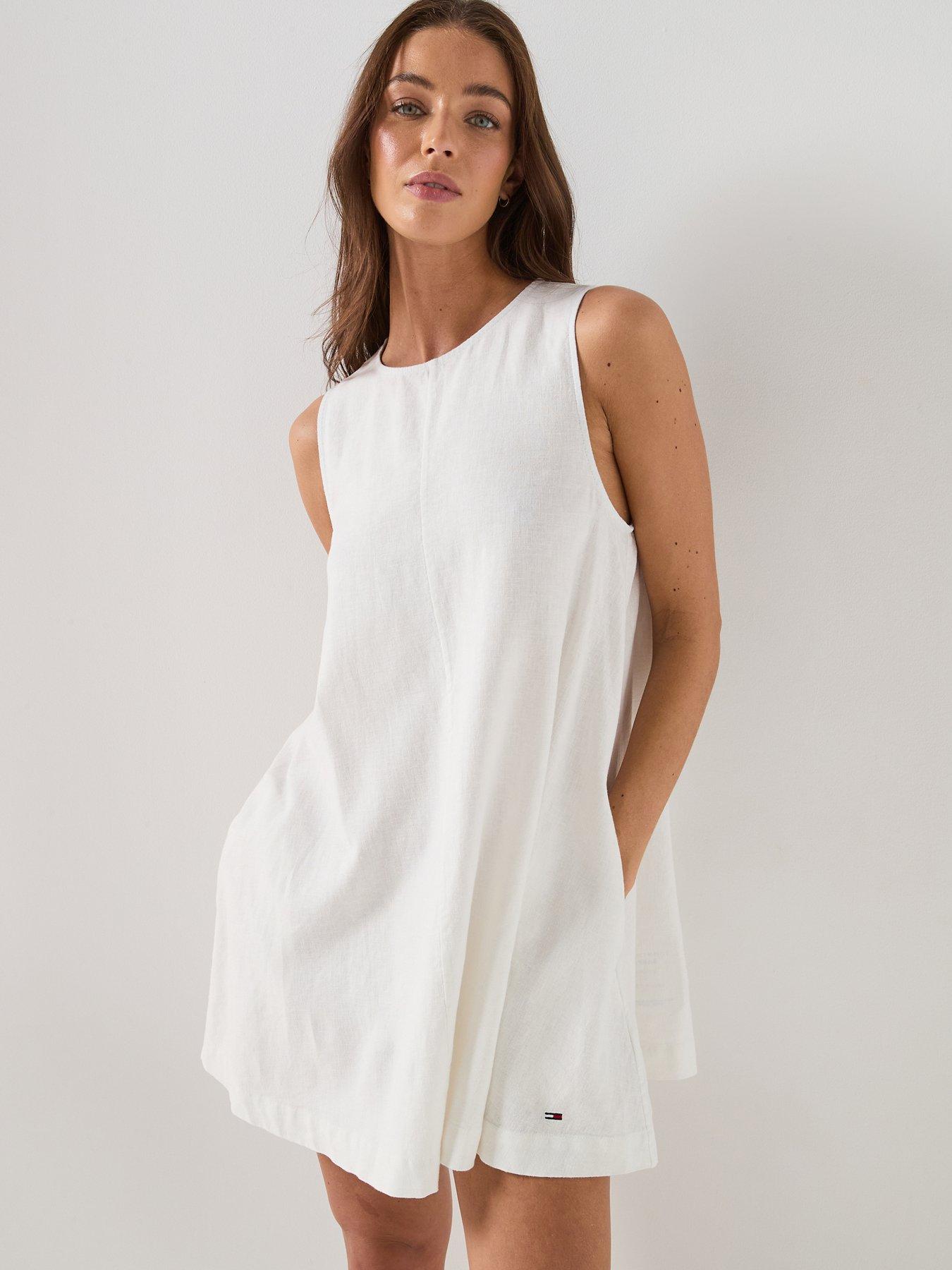 Image 4 of 6 of Tommy Jeans Linen A-line Dress - Cream