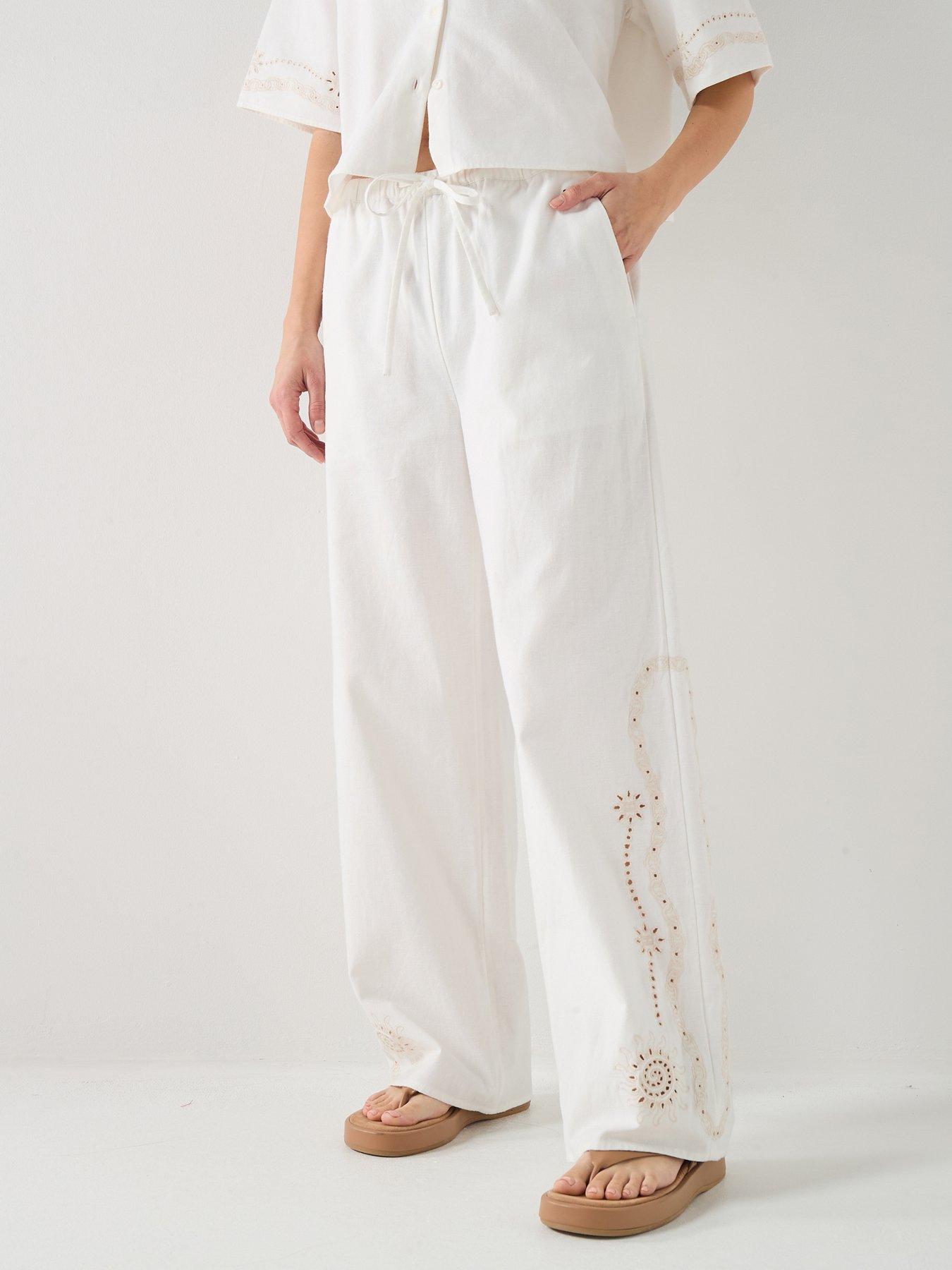 Tommy Jeans Broderie Linen Pants - Ivory