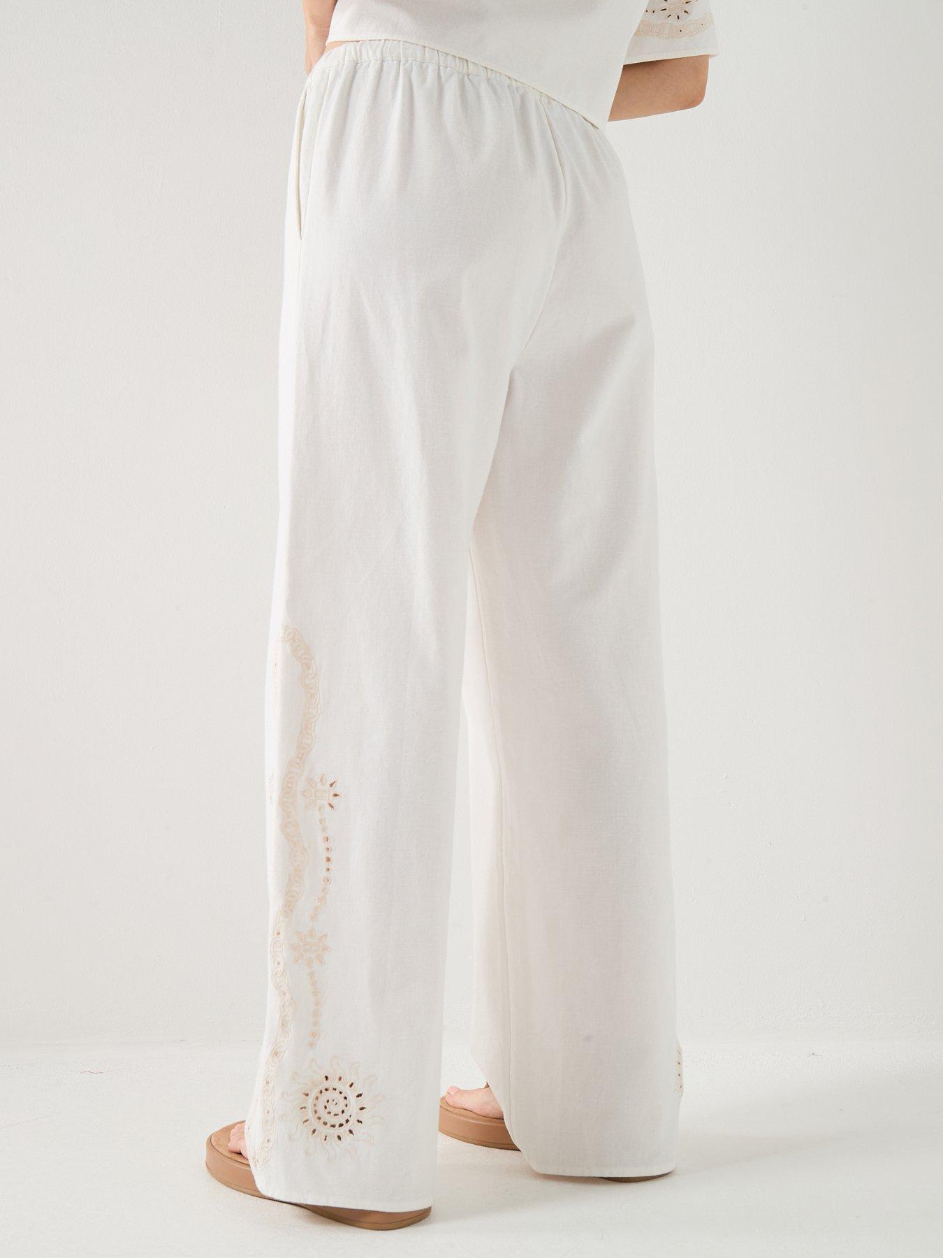 Image 2 of 6 of Tommy Jeans Broderie Linen Pants - Ivory