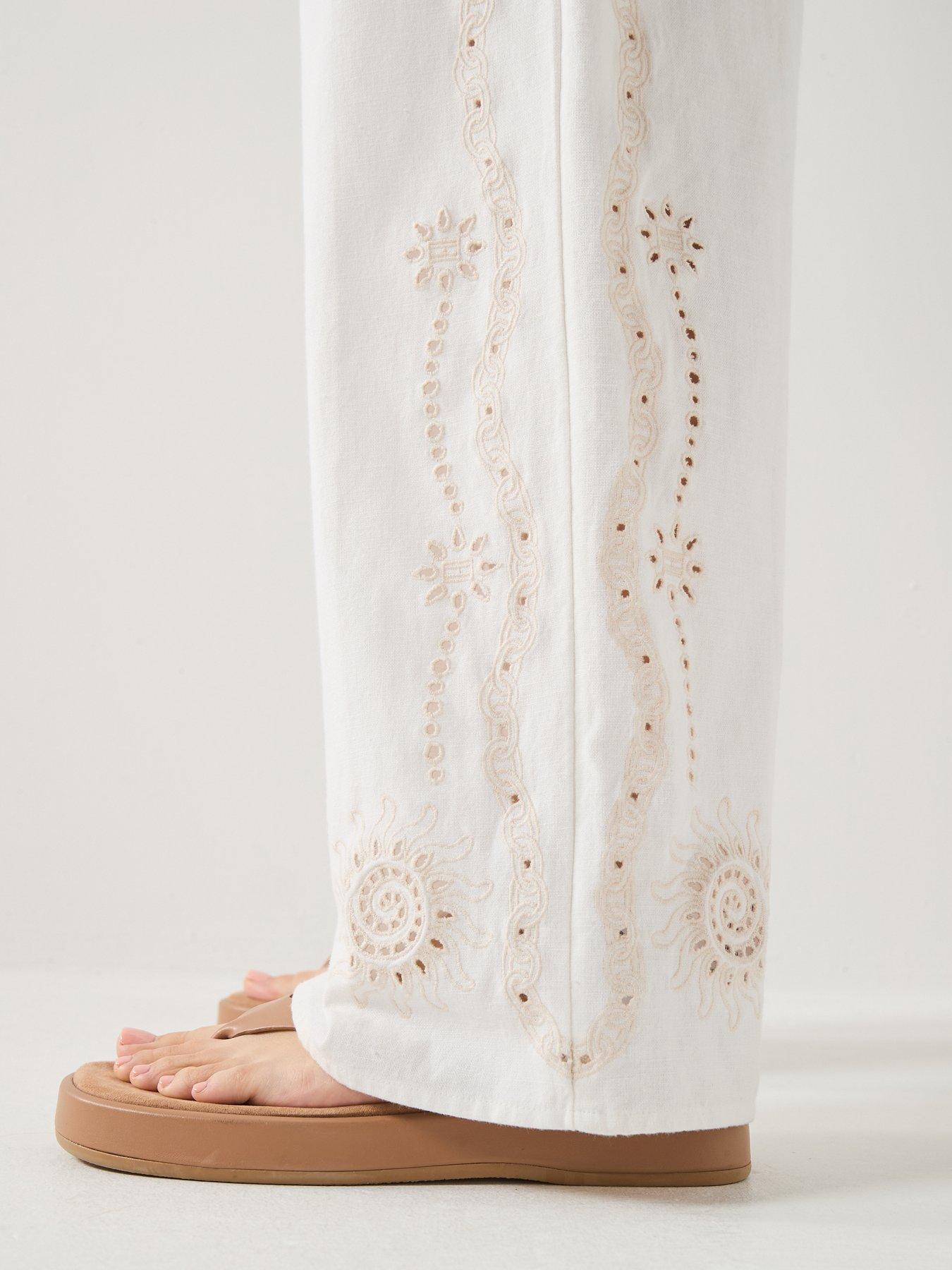 Image 4 of 6 of Tommy Jeans Broderie Linen Pants - Ivory