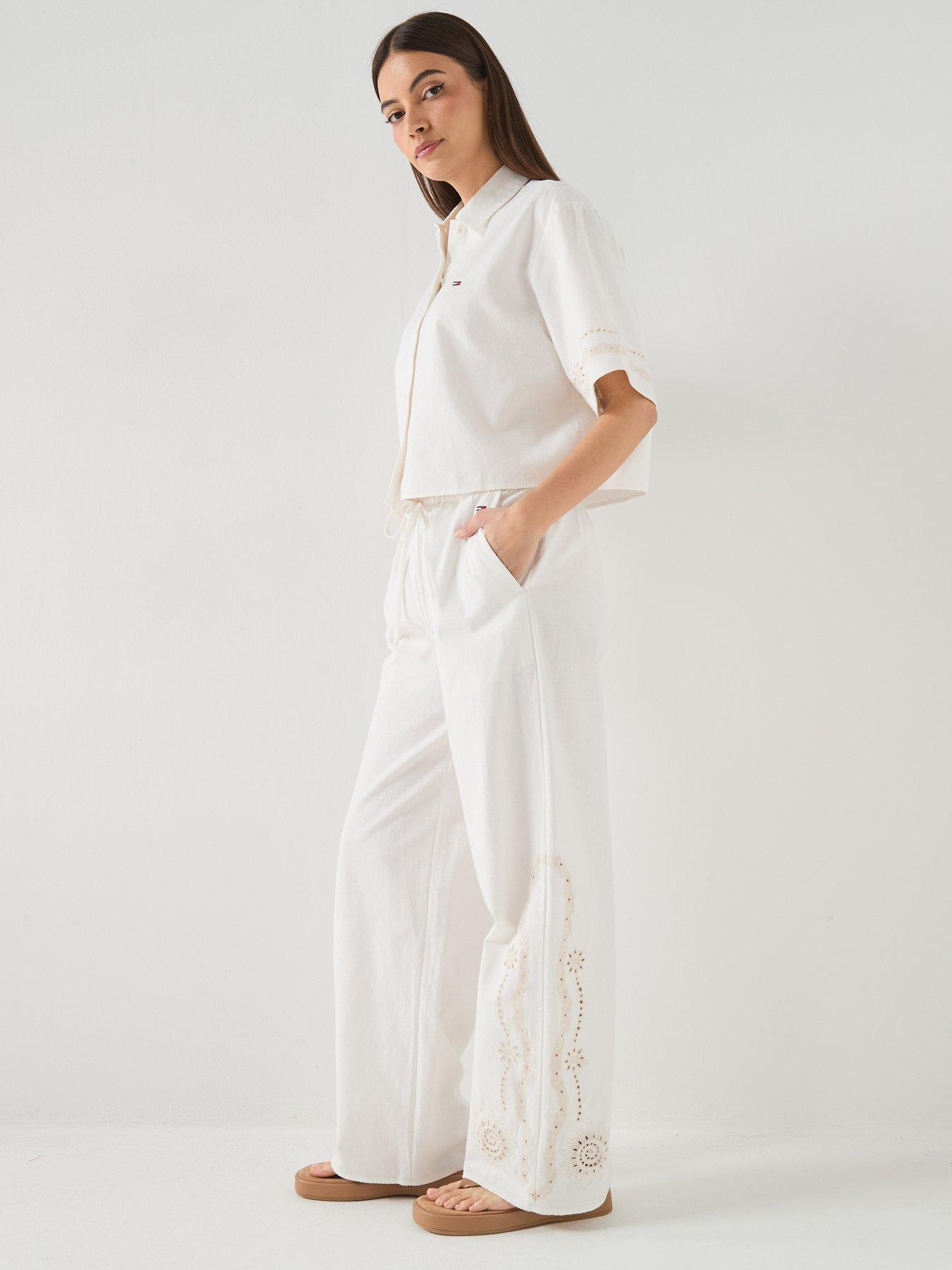 Image 6 of 6 of Tommy Jeans Broderie Linen Pants - Ivory