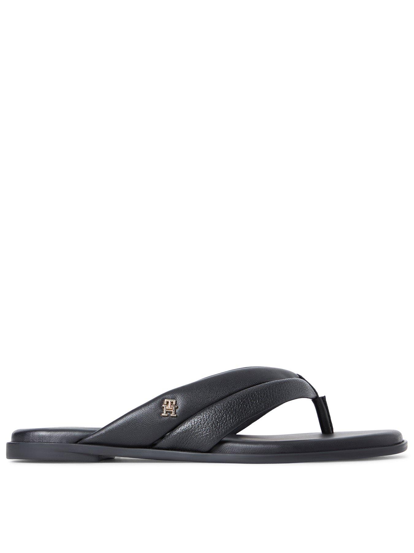 Image 1 of 6 of Tommy Hilfiger Leather Toe Post Flat Sandals - Black