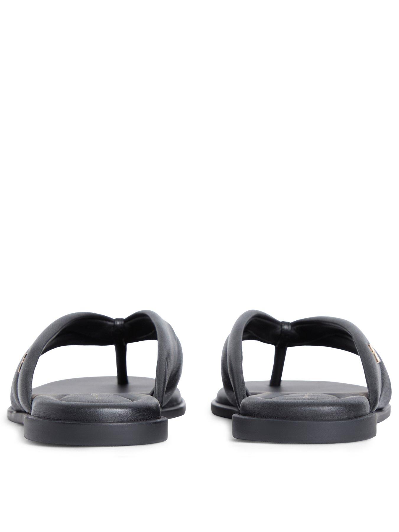 Image 3 of 6 of Tommy Hilfiger Leather Toe Post Flat Sandals - Black