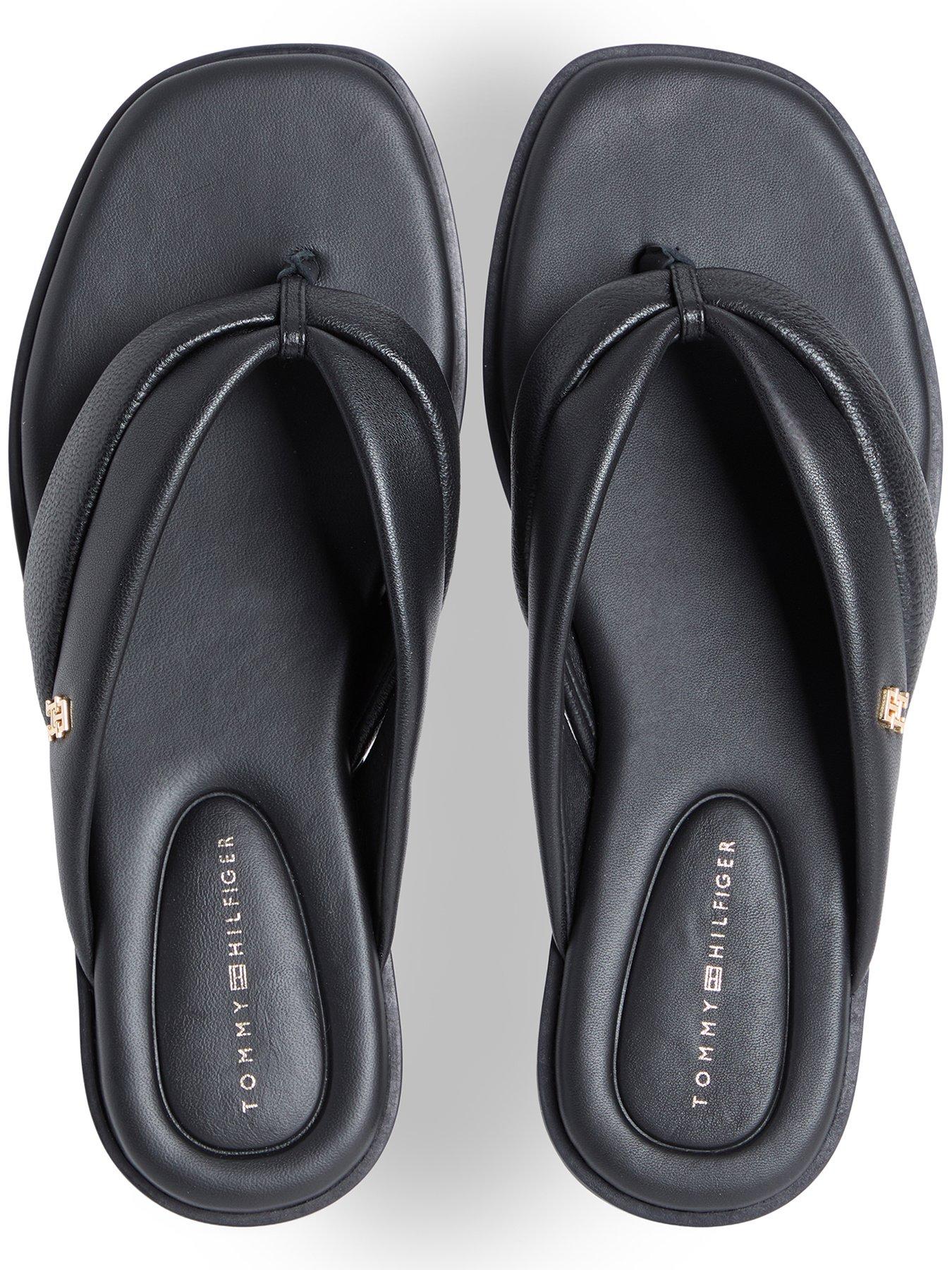 Image 4 of 6 of Tommy Hilfiger Leather Toe Post Flat Sandals - Black