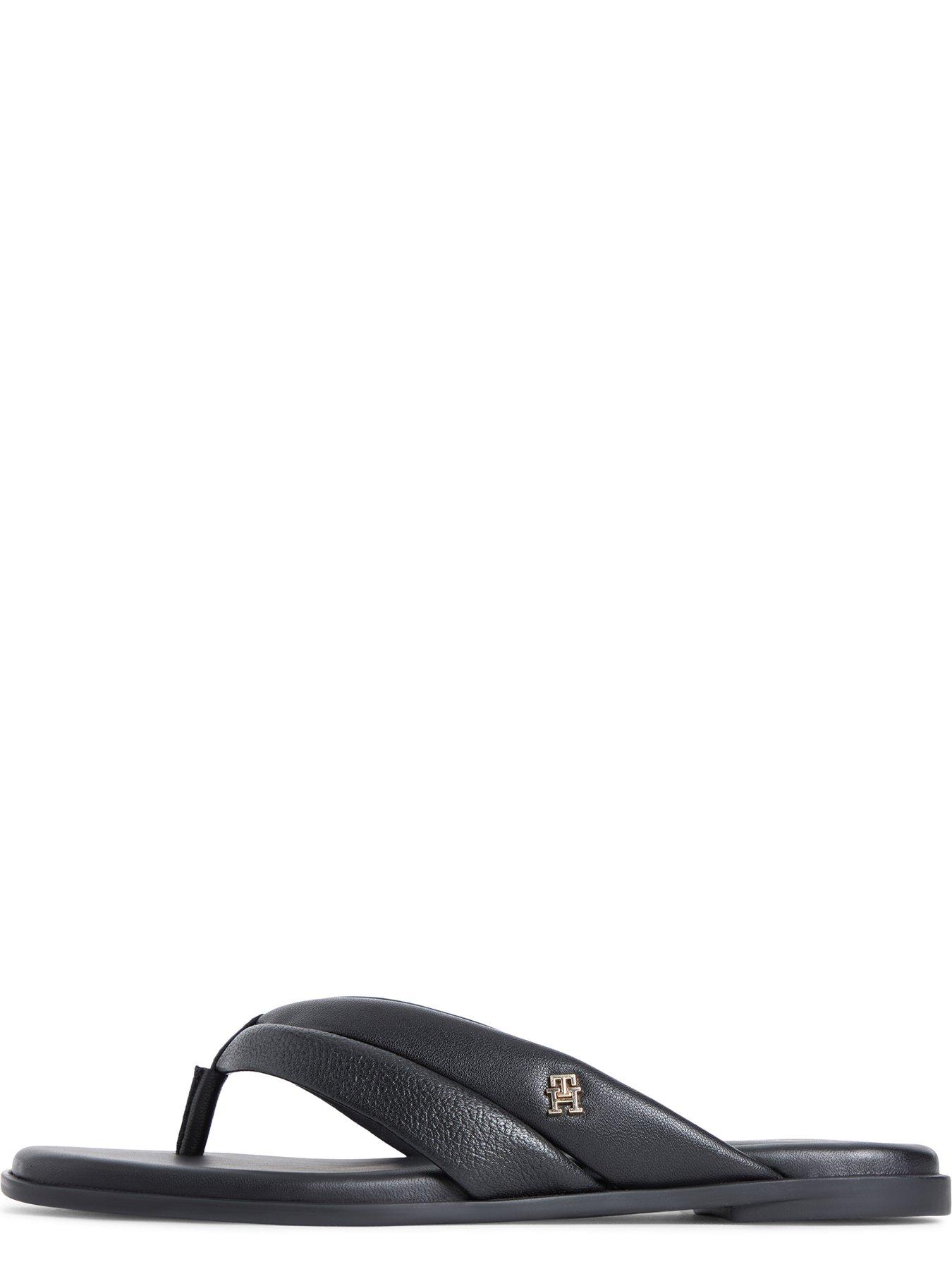 Image 5 of 6 of Tommy Hilfiger Leather Toe Post Flat Sandals - Black