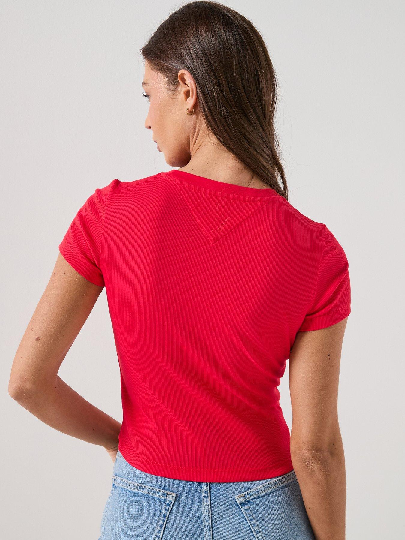 Image 2 of 6 of Tommy Jeans Slim Fit Logo T-shirt - Red