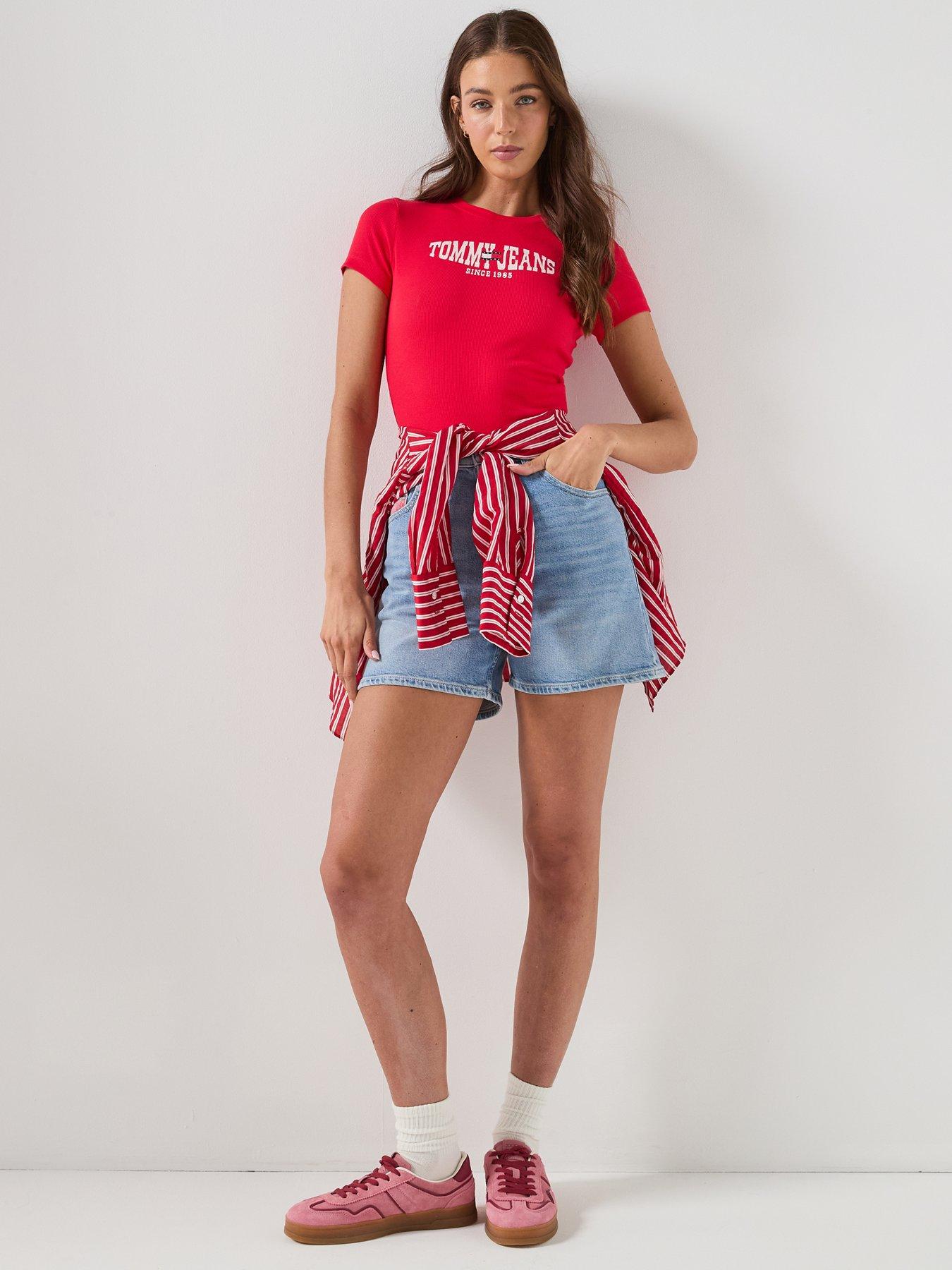 Image 3 of 6 of Tommy Jeans Slim Fit Logo T-shirt - Red