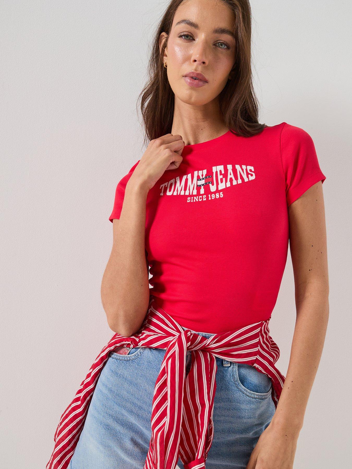 Image 6 of 6 of Tommy Jeans Slim Fit Logo T-shirt - Red