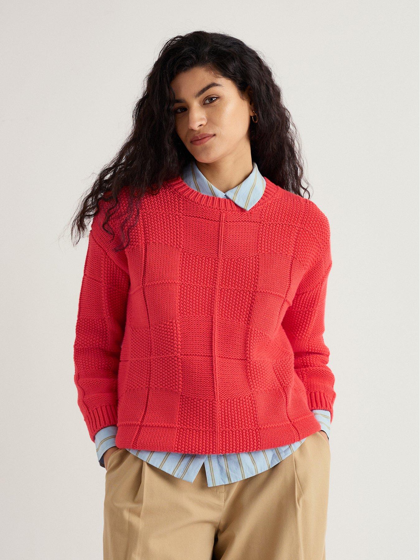 front image of seasalt-cornwall-hedge-rock-mixed-stitch-crew-neck-jumper-cayenne