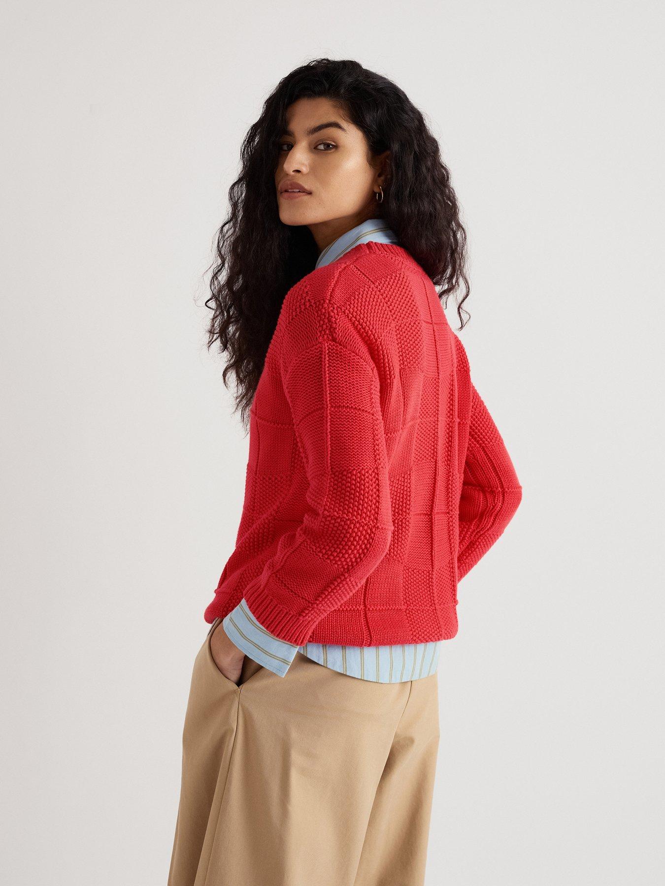  image of seasalt-cornwall-hedge-rock-mixed-stitch-crew-neck-jumper-cayenne
