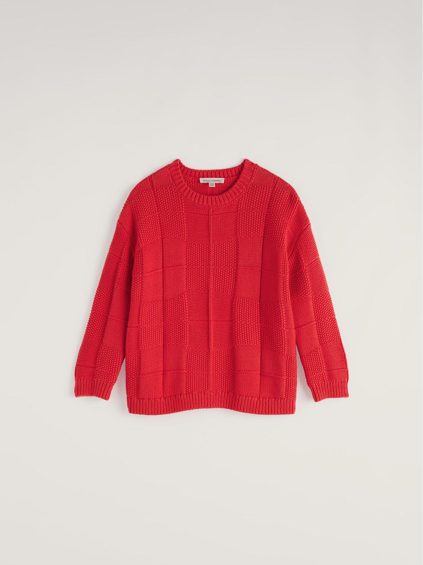  image of seasalt-cornwall-hedge-rock-mixed-stitch-crew-neck-jumper-cayenne