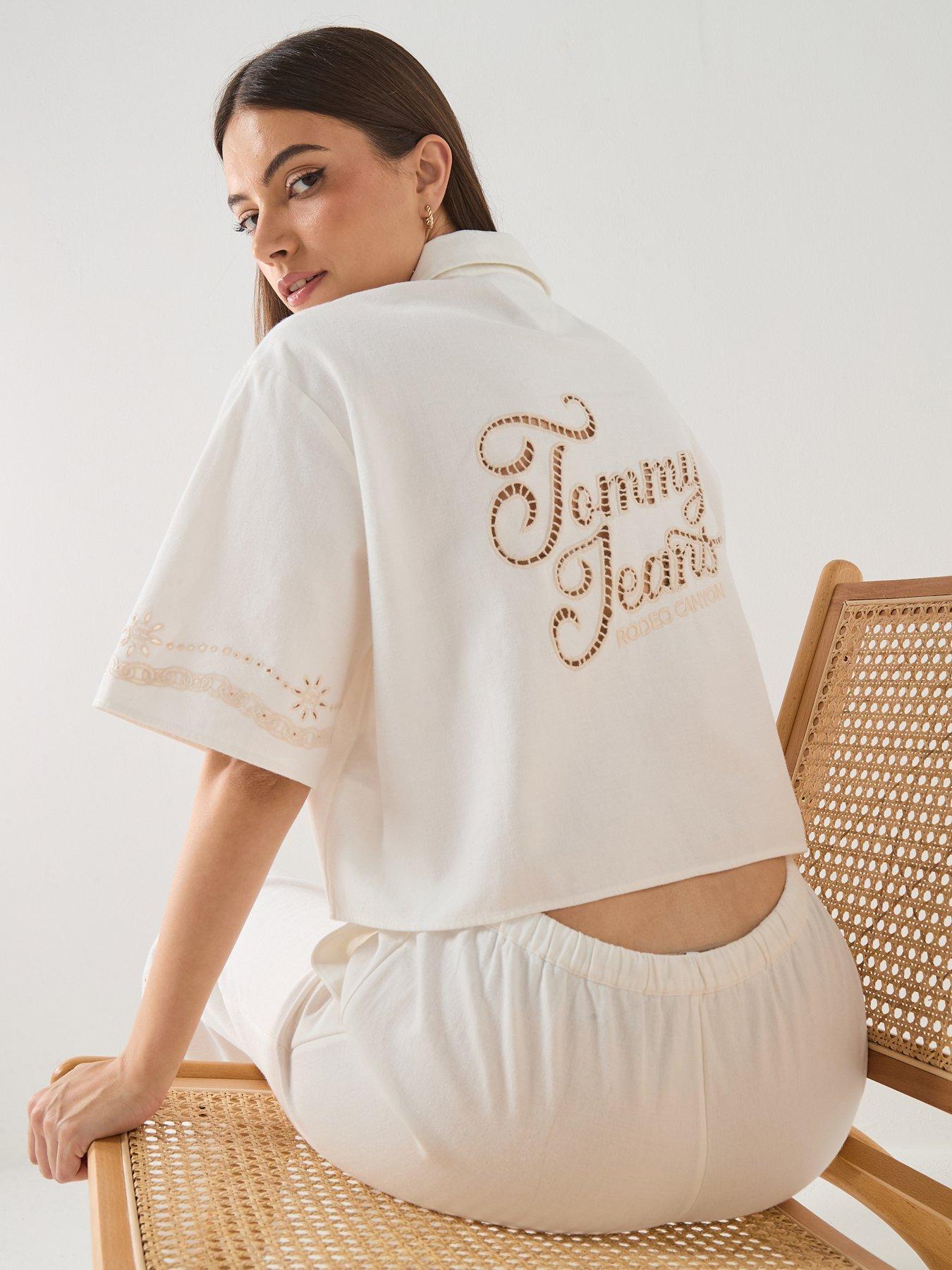 Image 5 of 6 of Tommy Jeans Broderie Linen Shirt - White
